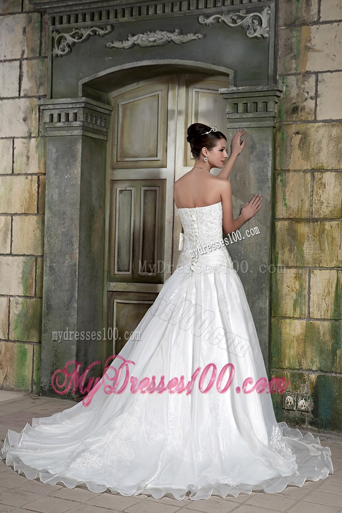 Custom Made Strapless Court Train Appliques Wedding Dresses for 2013