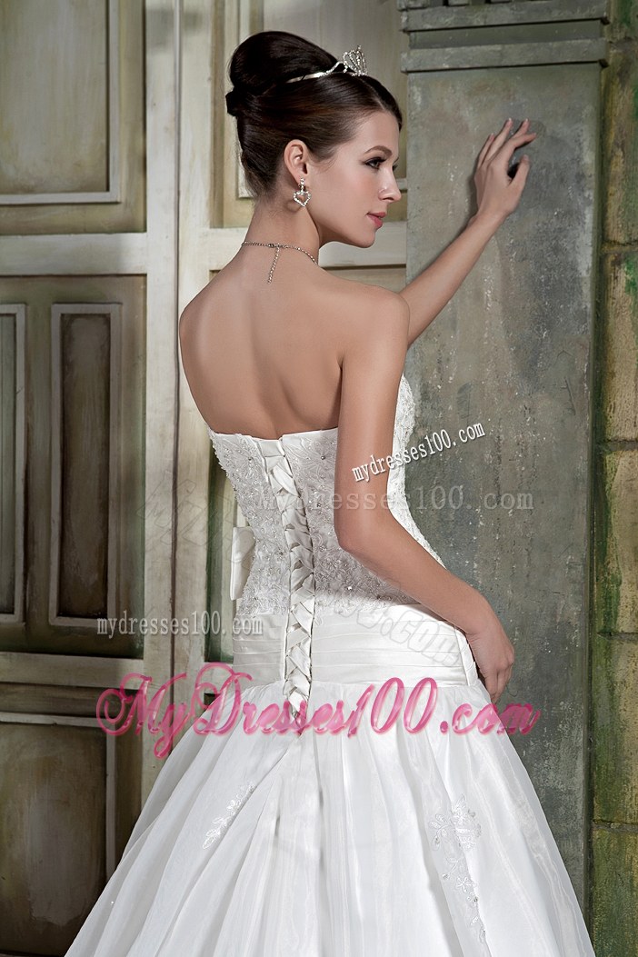 Custom Made Strapless Court Train Appliques Wedding Dresses for 2013