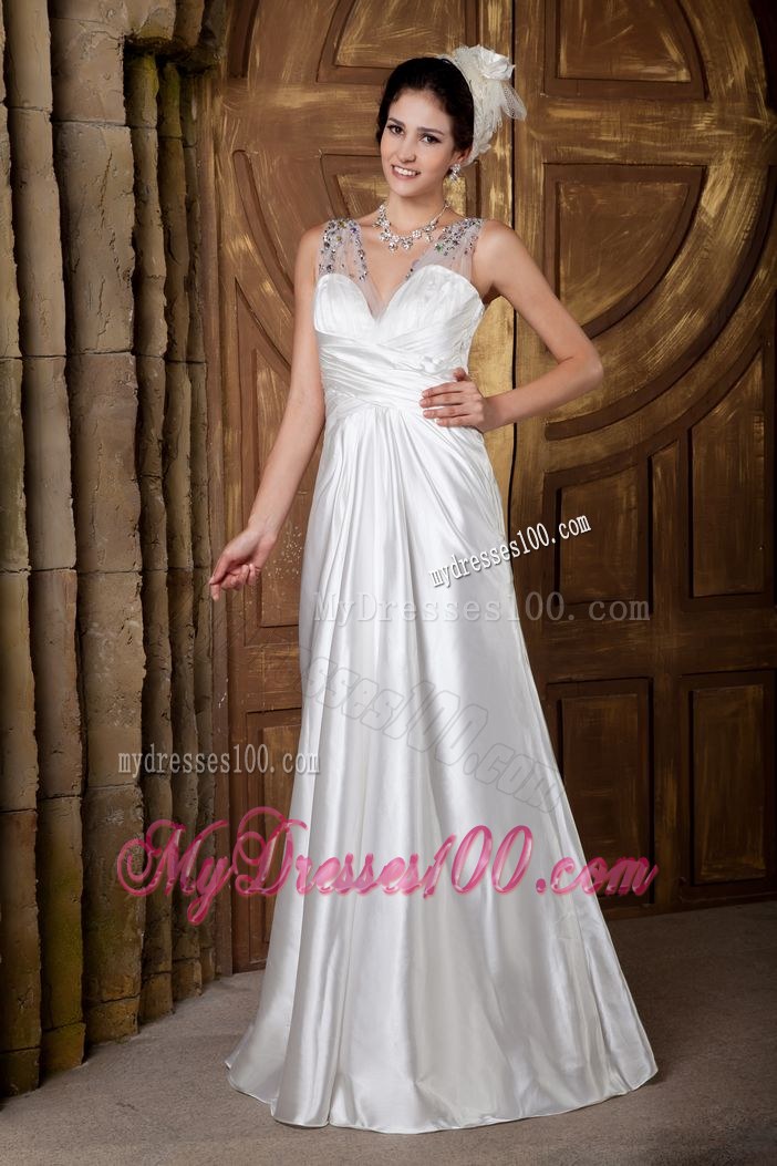 Custom Made V-neck Floor-length Beaded Ruching Bridal Dresses 2013