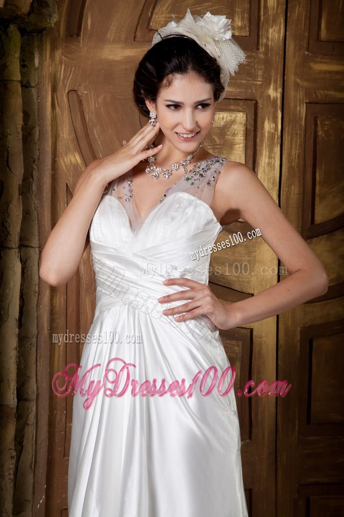 Custom Made V-neck Floor-length Beaded Ruching Bridal Dresses 2013