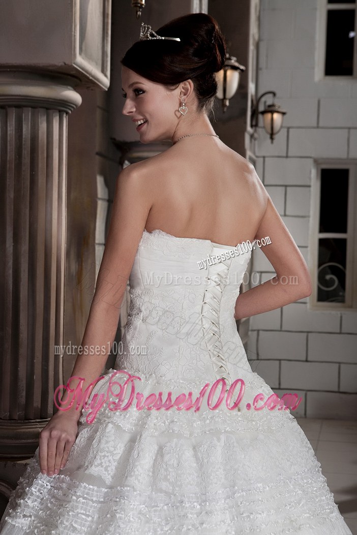 Customize Strapless Brush Train Special Fabric Beading Wedding Dresses