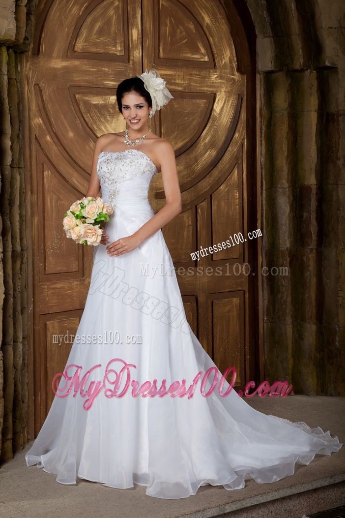 Customize Strapless Court Train Embroidery Wedding Dresses for 2013