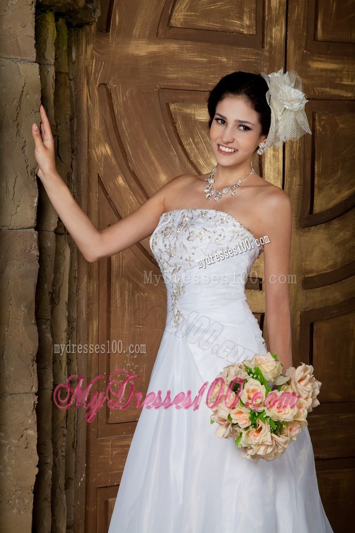 Customize Strapless Court Train Embroidery Wedding Dresses for 2013