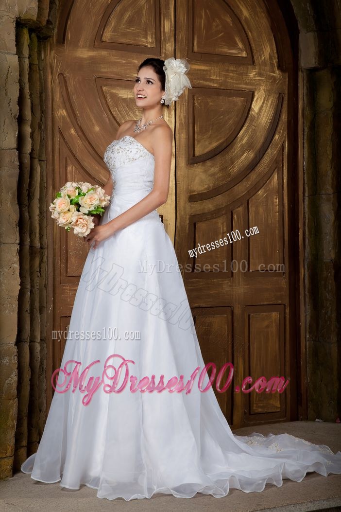 Customize Strapless Court Train Embroidery Wedding Dresses for 2013