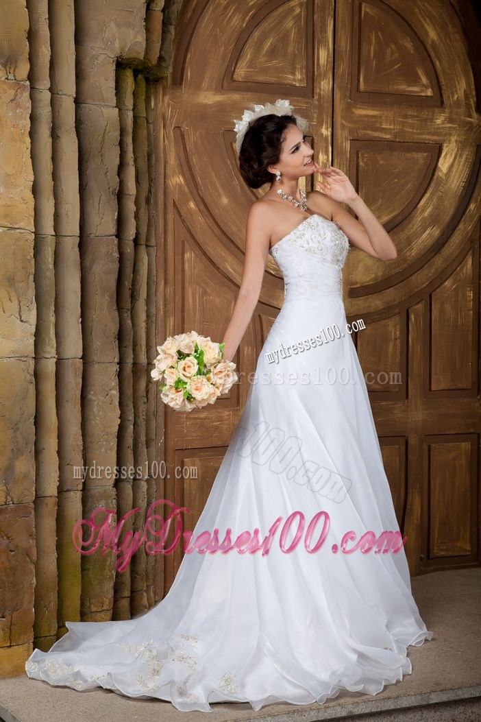 Customize Strapless Court Train Embroidery Wedding Dresses for 2013