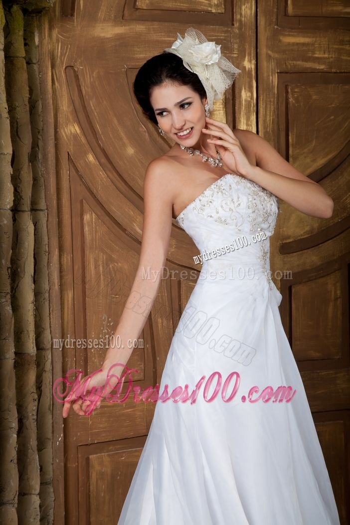 Customize Strapless Court Train Embroidery Wedding Dresses for 2013