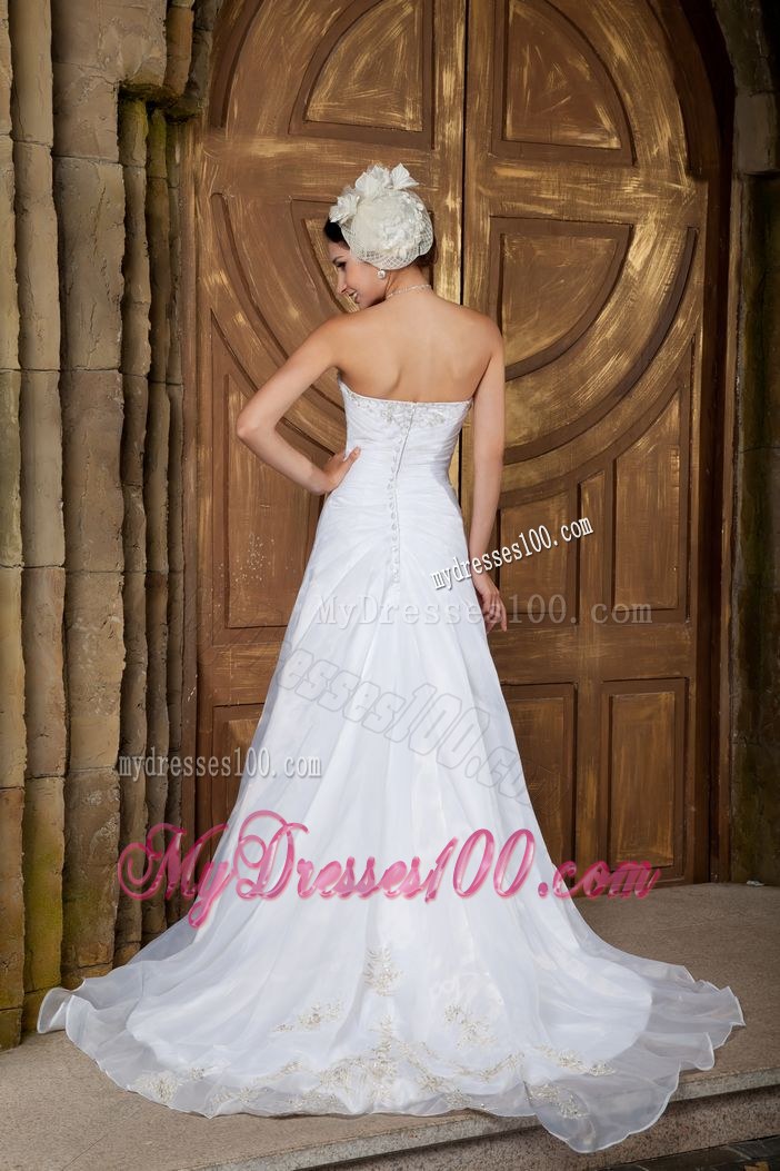 Customize Strapless Court Train Embroidery Wedding Dresses for 2013