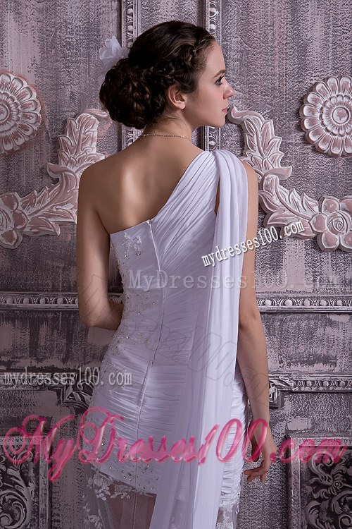 Appliques Sheath One Shoulder Wedding Dress Watteau Train Lace