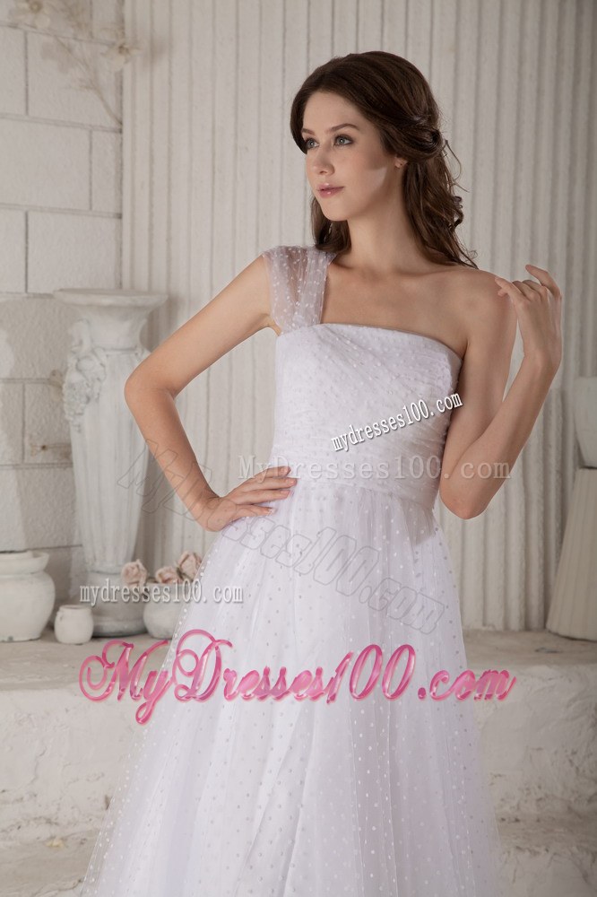 Discount Princess One Shoulder Court Train Wedding Dress for Garden