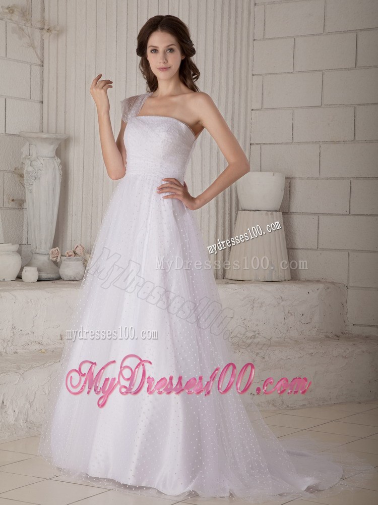 Discount Princess One Shoulder Court Train Wedding Dress for Garden