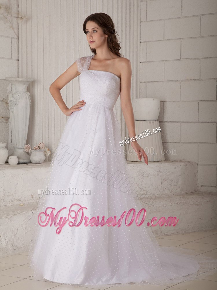 Discount Princess One Shoulder Court Train Wedding Dress for Garden
