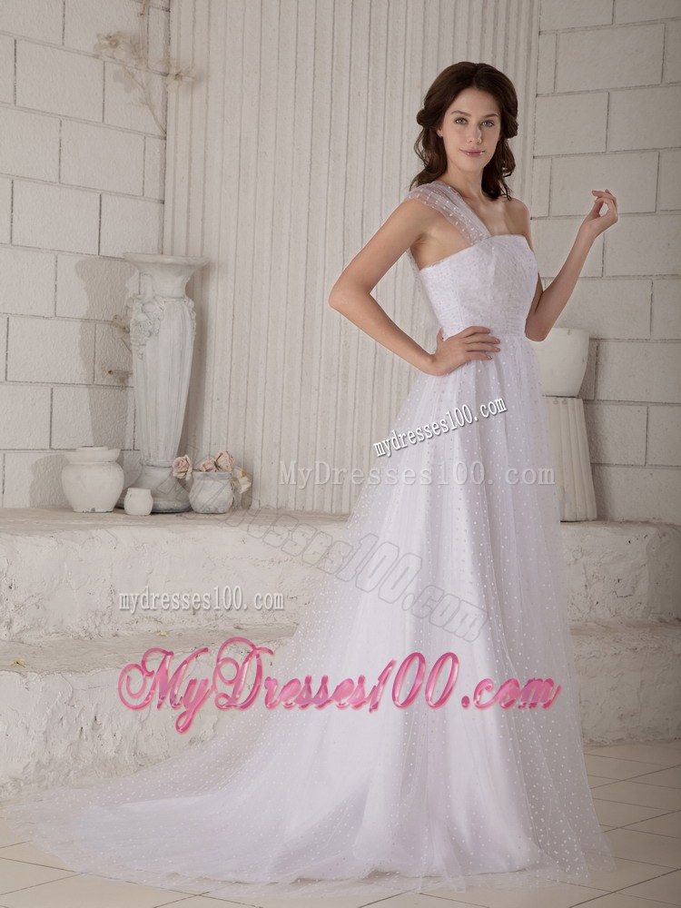 Discount Princess One Shoulder Court Train Wedding Dress for Garden