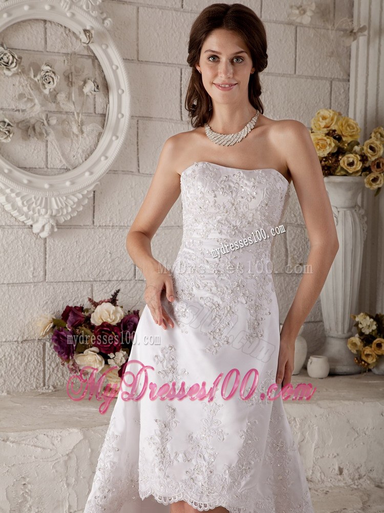 Discount Strapless High-low Wedding Dresses with Lace and Embroidery