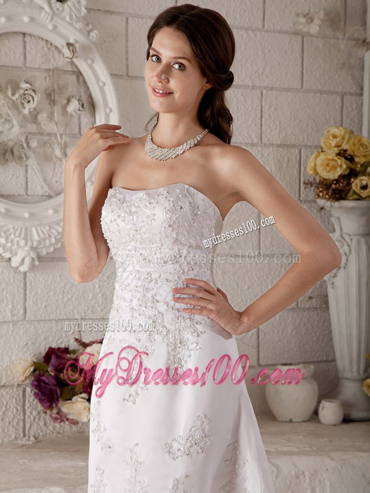 Discount Strapless High-low Wedding Dresses with Lace and Embroidery