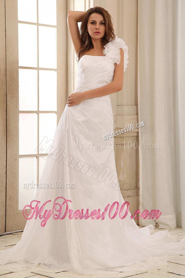 Discount A-line One Shoulder Weding Dress With Hand Made Flowers