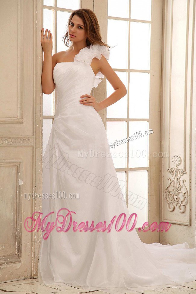 Discount A-line One Shoulder Weding Dress With Hand Made Flowers
