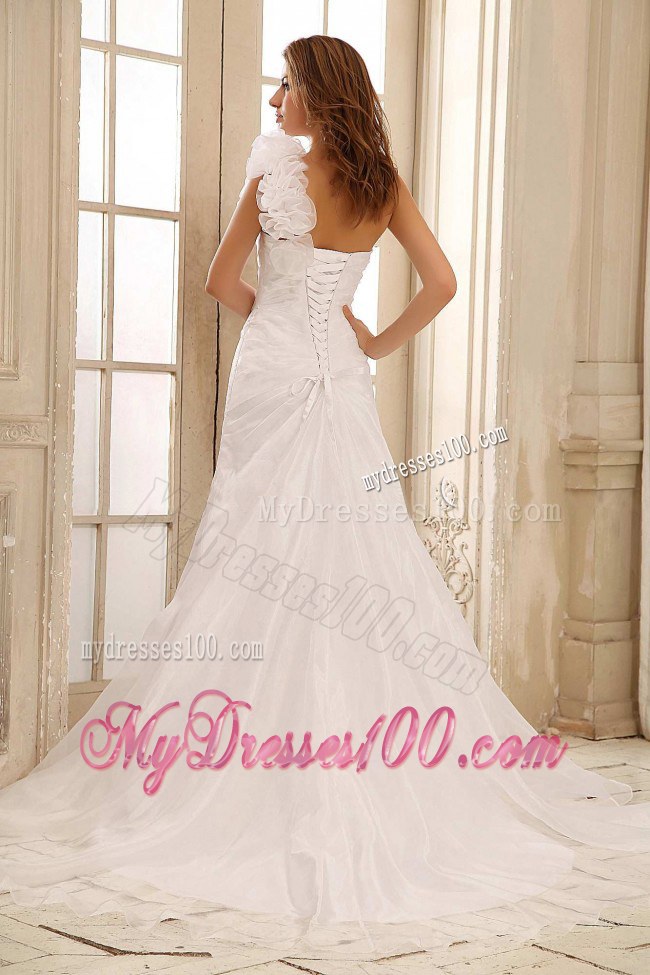 Discount A-line One Shoulder Weding Dress With Hand Made Flowers
