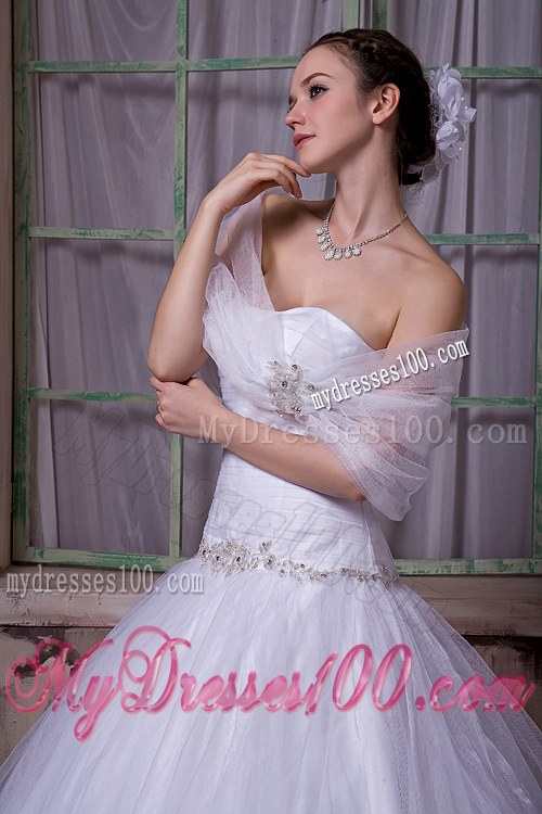 Elegant A-line / Princess Strapless Chapel Train Tulle Appliques
