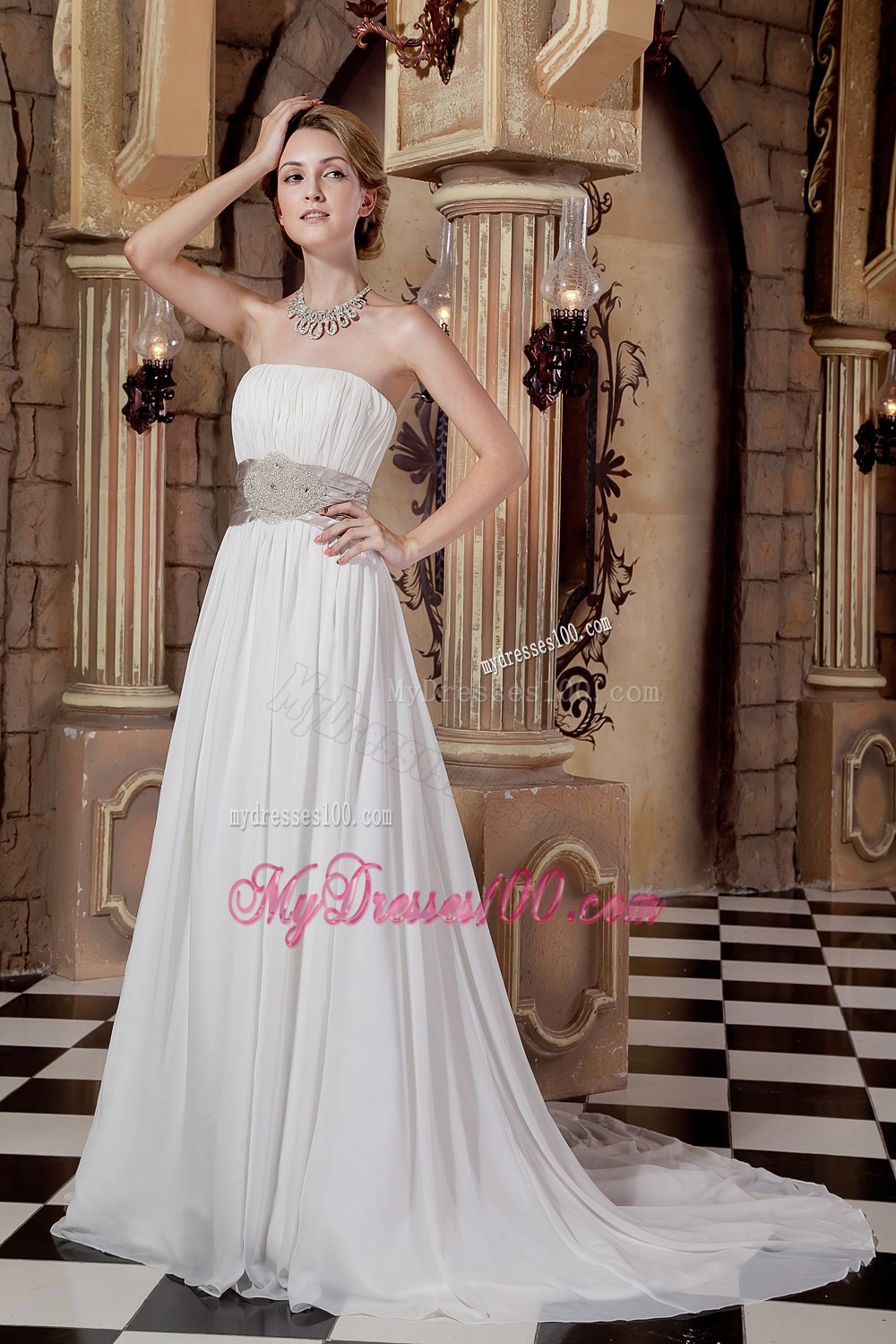 Elegant Strapless Court Train Beaded 2013 New Wedding Dresses