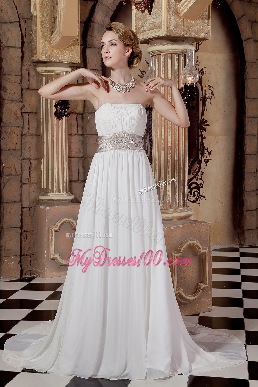 Elegant Strapless Court Train Beaded 2013 New Wedding Dresses
