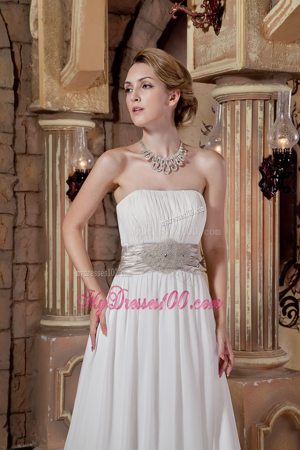 Elegant Strapless Court Train Beaded 2013 New Wedding Dresses