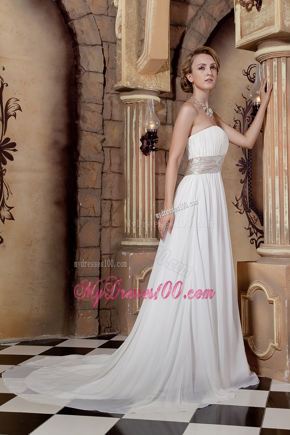 Elegant Strapless Court Train Beaded 2013 New Wedding Dresses