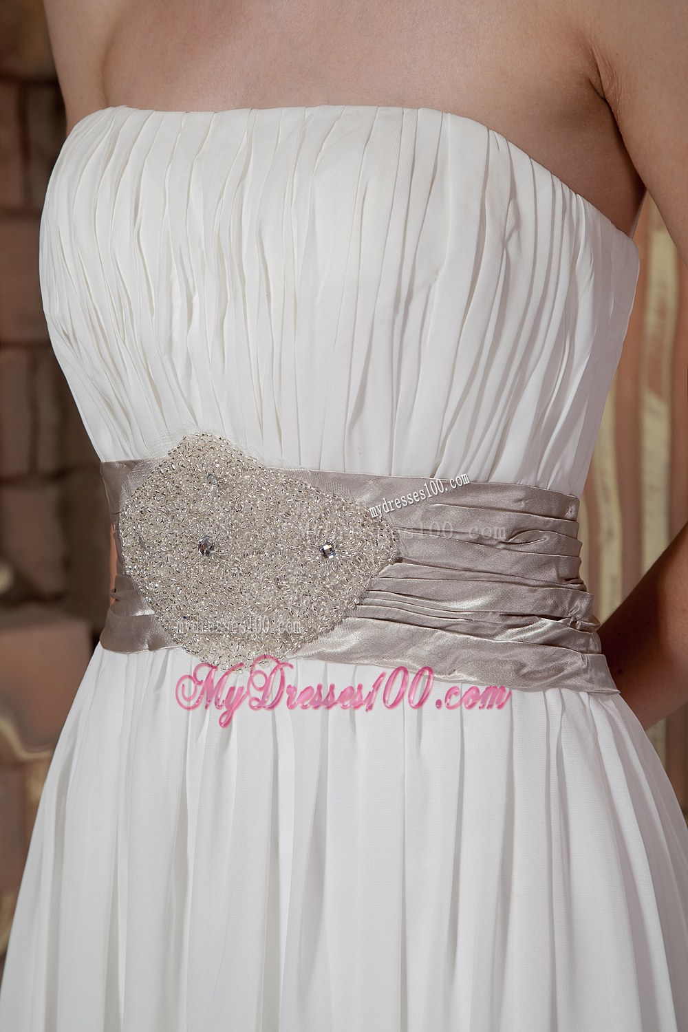 Elegant Strapless Court Train Beaded 2013 New Wedding Dresses