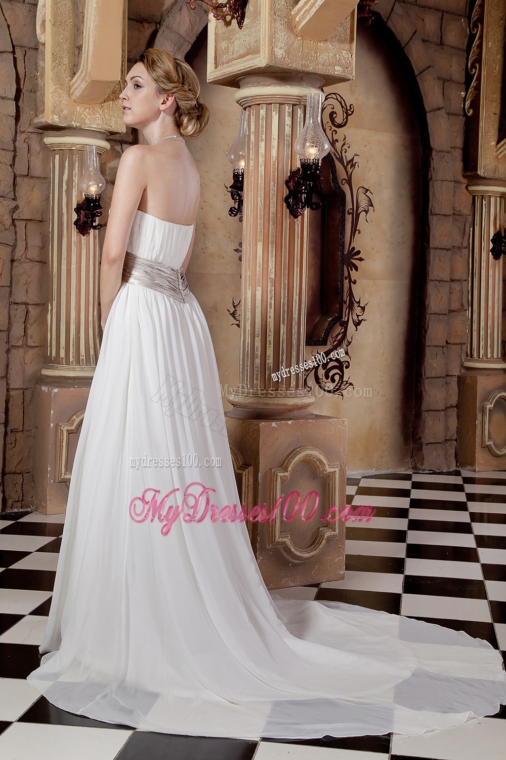 Elegant Strapless Court Train Beaded 2013 New Wedding Dresses