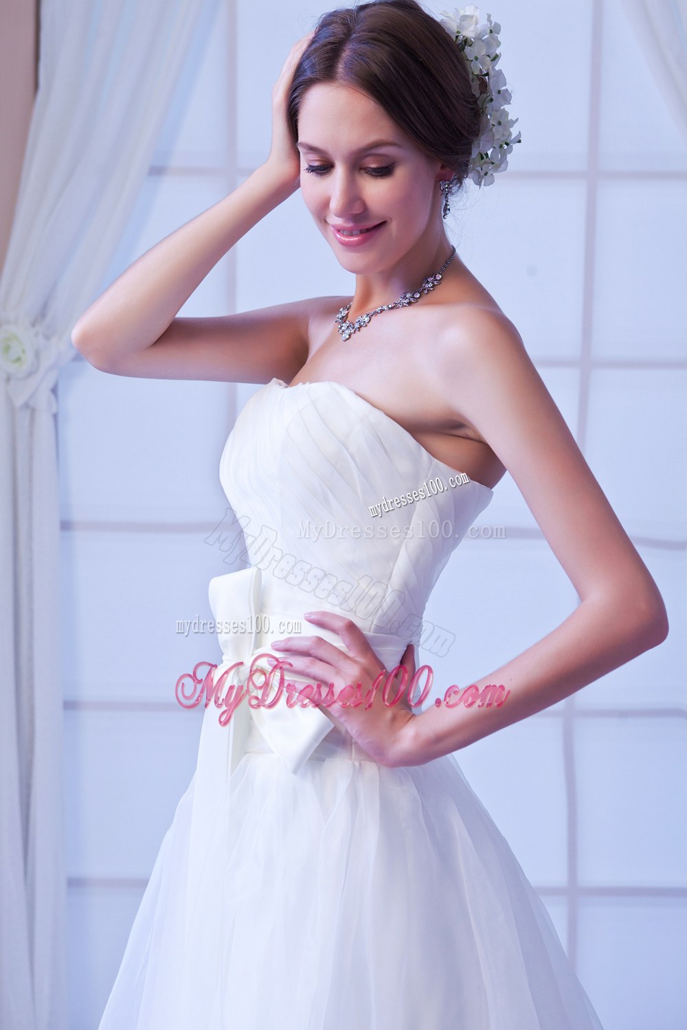 Elegant Strapless Court Train 2013 Wedding Dress with Sash