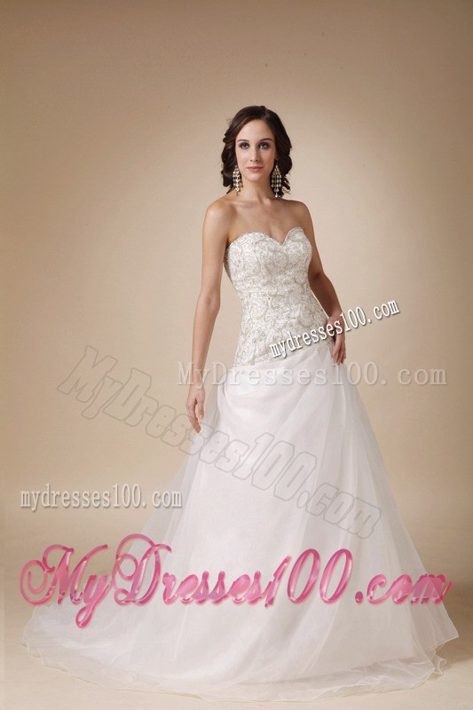 Elegant Sweetheart Court Train Beaded Wedding Gowns for Cheap