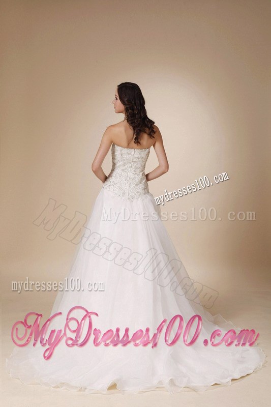 Elegant Sweetheart Court Train Beaded Wedding Gowns for Cheap