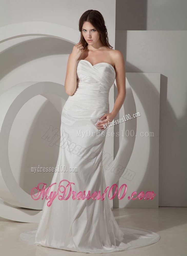 Elegant Column Sweetheart Court Train Ruched Gorgeous Wedding Dress