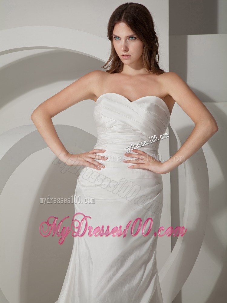 Elegant Column Sweetheart Court Train Ruched Gorgeous Wedding Dress