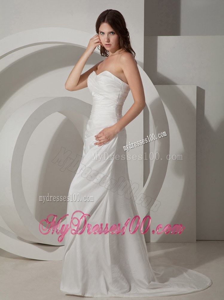 Elegant Column Sweetheart Court Train Ruched Gorgeous Wedding Dress