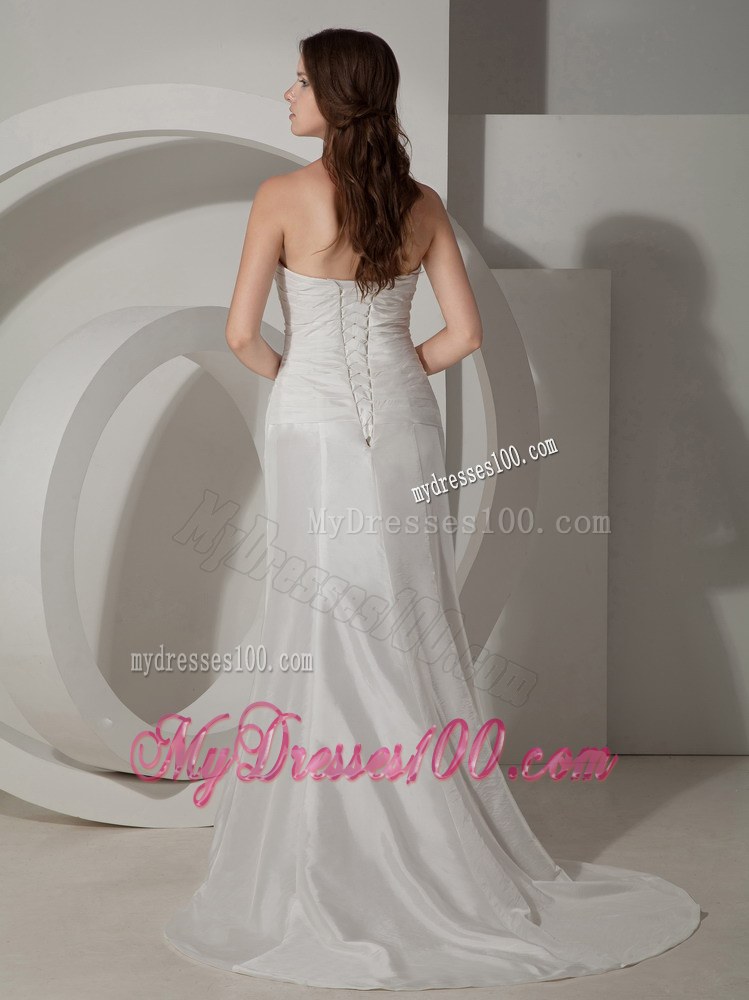 Elegant Column Sweetheart Court Train Ruched Gorgeous Wedding Dress