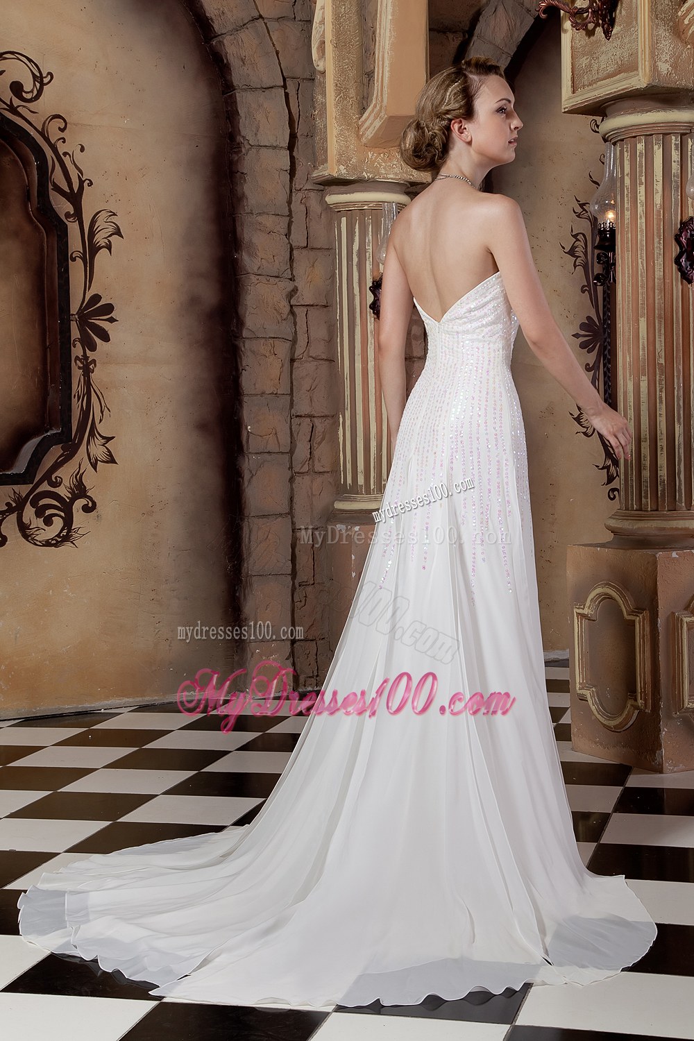 Elegant Empire Sweetheart Court Train Sequins Wedding Dresses