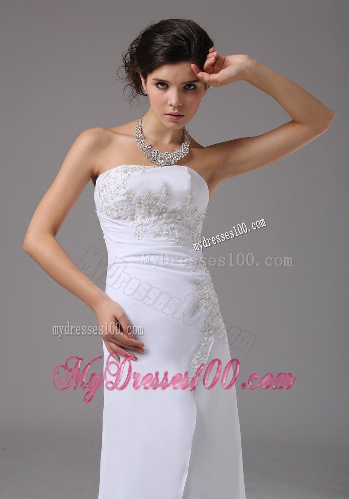 Embroidery Column Strapless Brush Train 2013 Wedding Dress for Cheap