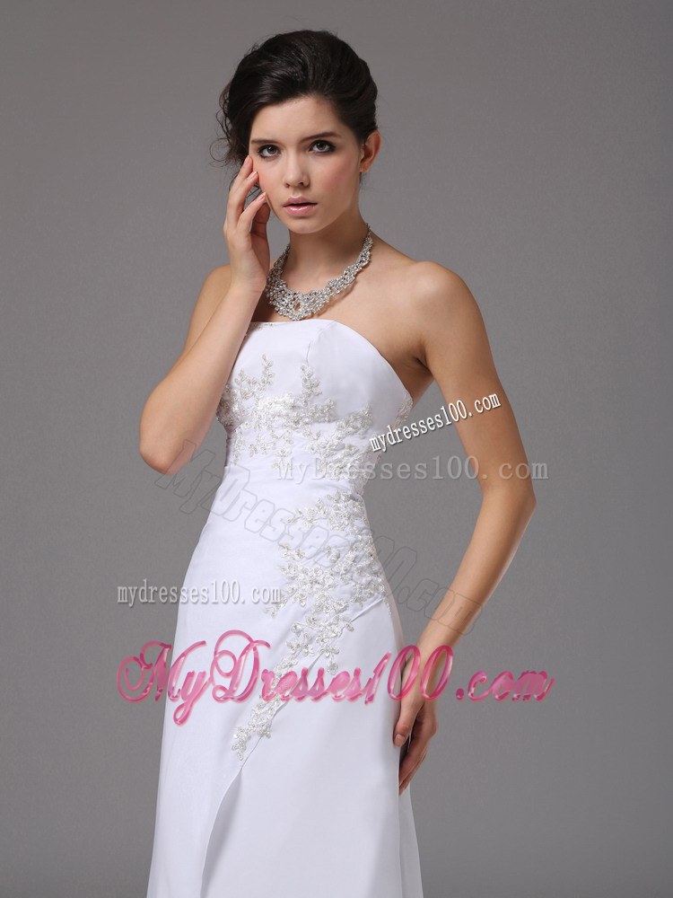 Embroidery Column Strapless Brush Train 2013 Wedding Dress for Cheap