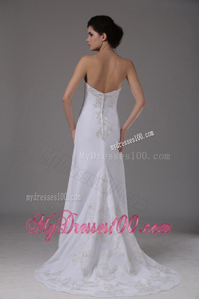 Embroidery Column Strapless Brush Train 2013 Wedding Dress for Cheap