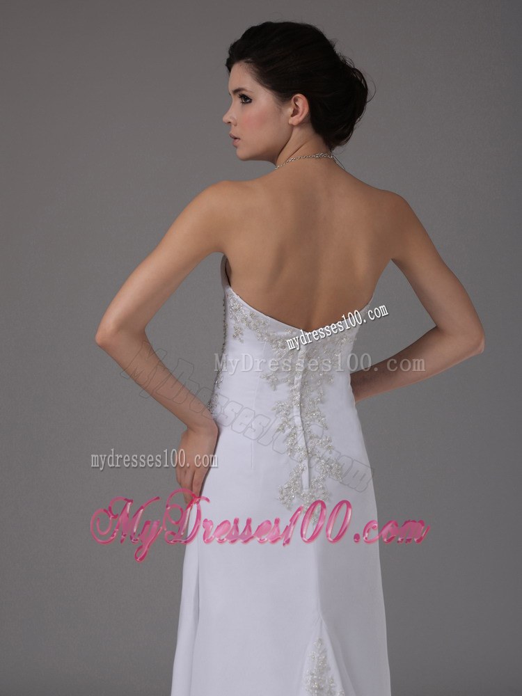 Embroidery Column Strapless Brush Train 2013 Wedding Dress for Cheap