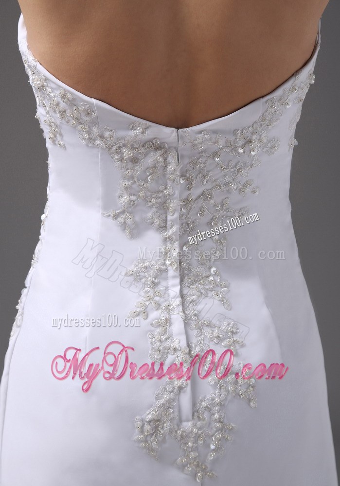 Embroidery Column Strapless Brush Train 2013 Wedding Dress for Cheap