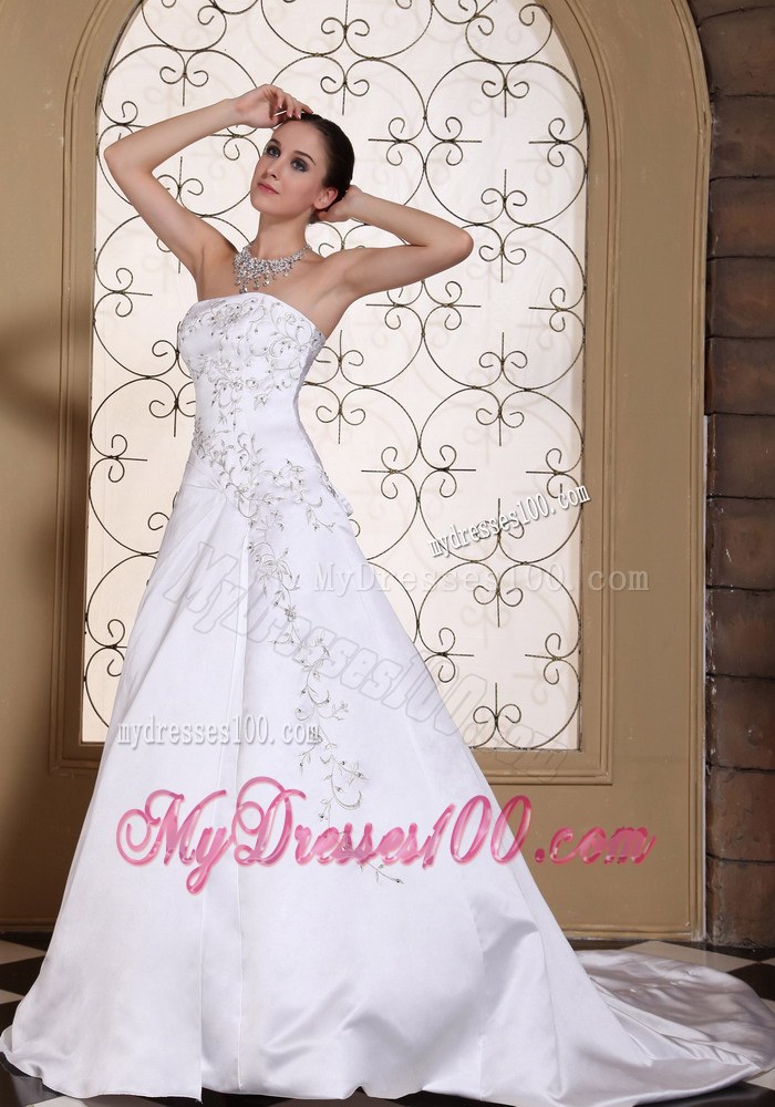 Modest Strapless Embroidery 2013 Cheap Wedding Dress On Sale