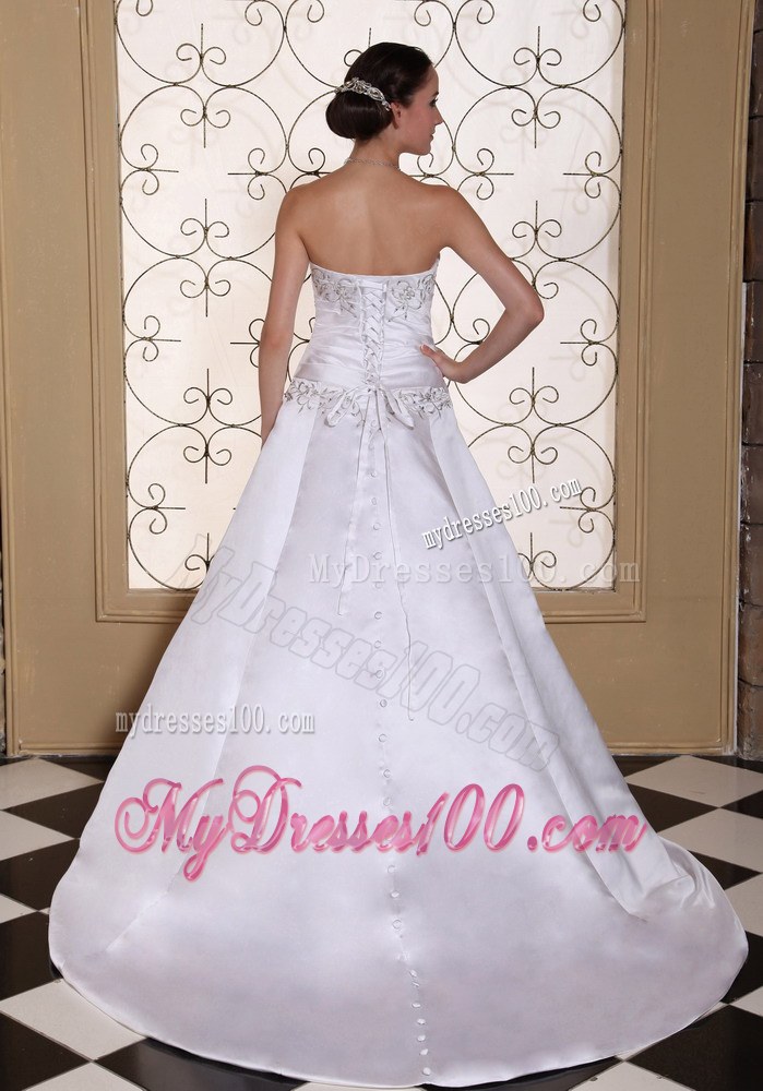 Modest Strapless Embroidery 2013 Cheap Wedding Dress On Sale