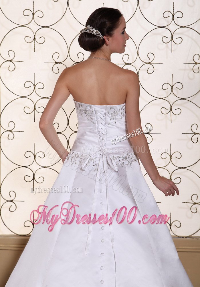 Modest Strapless Embroidery 2013 Cheap Wedding Dress On Sale
