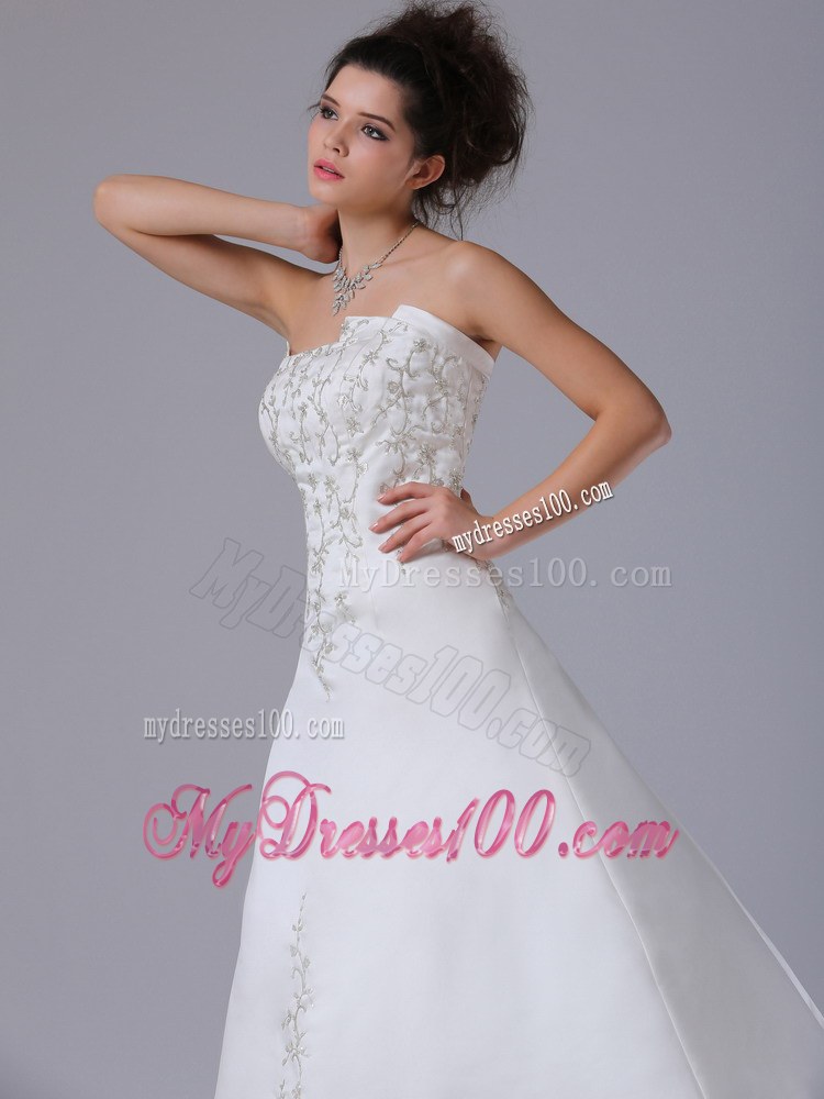 Pretty Embroidery Strapless Brush Train 2013 Wedding Gowns On Sale