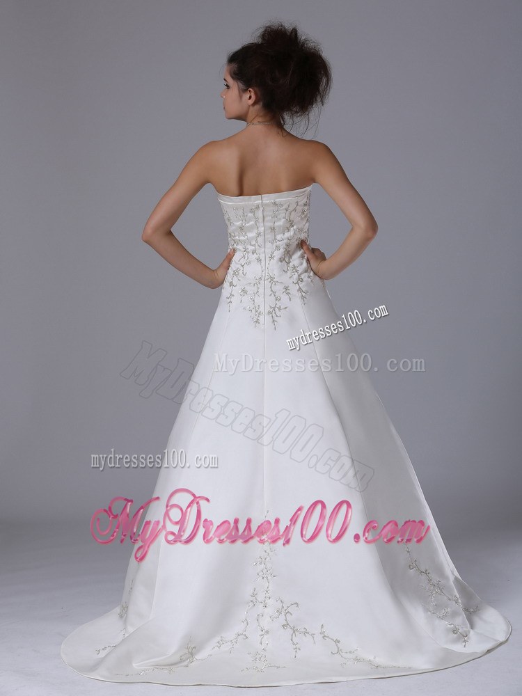 Pretty Embroidery Strapless Brush Train 2013 Wedding Gowns On Sale