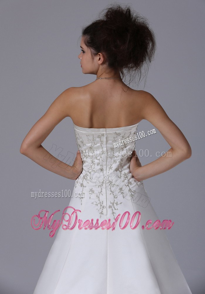Pretty Embroidery Strapless Brush Train 2013 Wedding Gowns On Sale