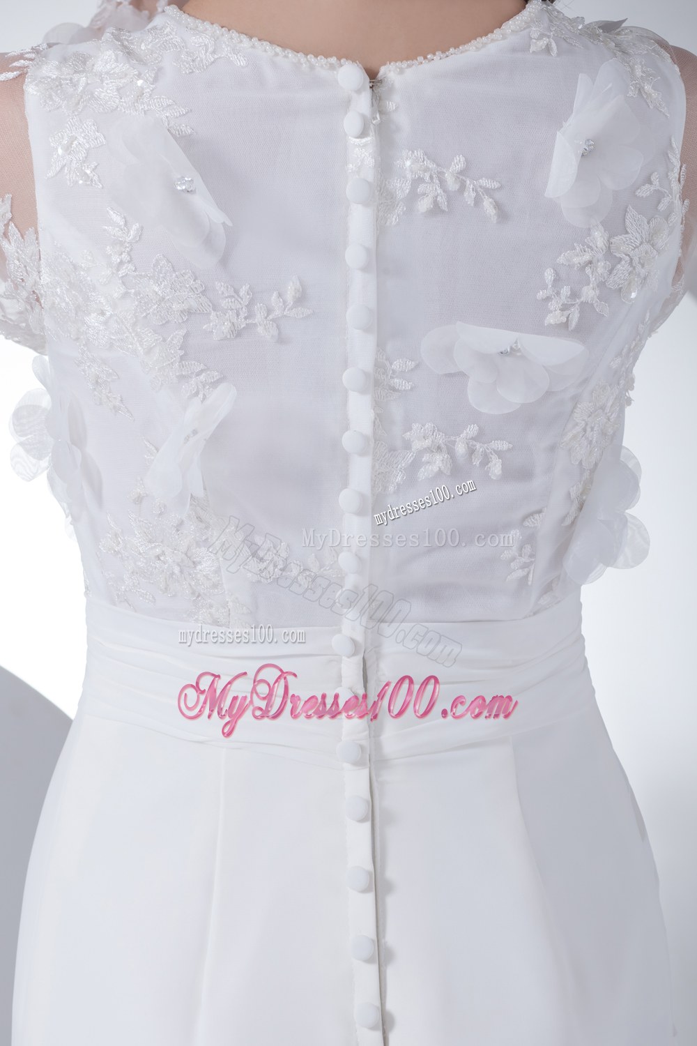 Empire Long Sleeves Scoop Appliques High Slit Wedding Dress