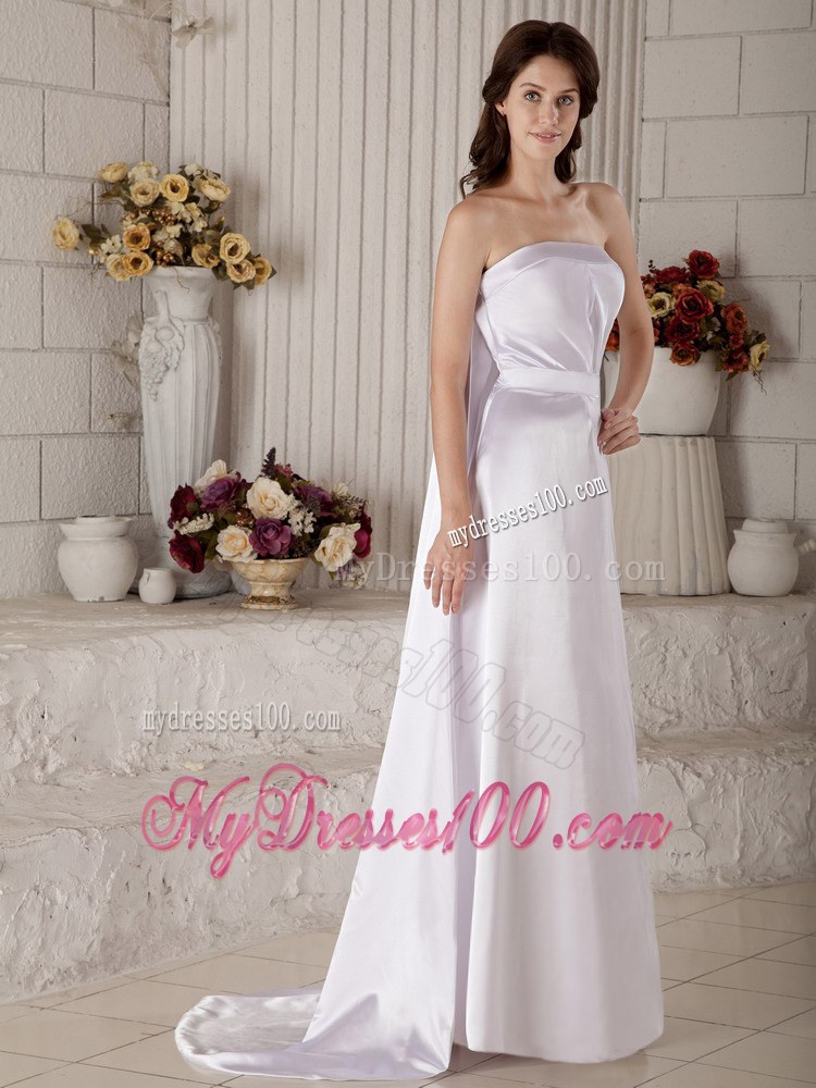 Exclusive Column Strapless Brush Train Ruched Cheap Wedding Dress