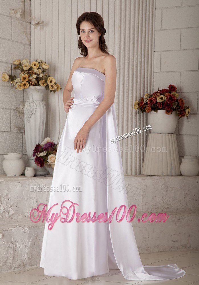 Exclusive Column Strapless Brush Train Ruched Cheap Wedding Dress
